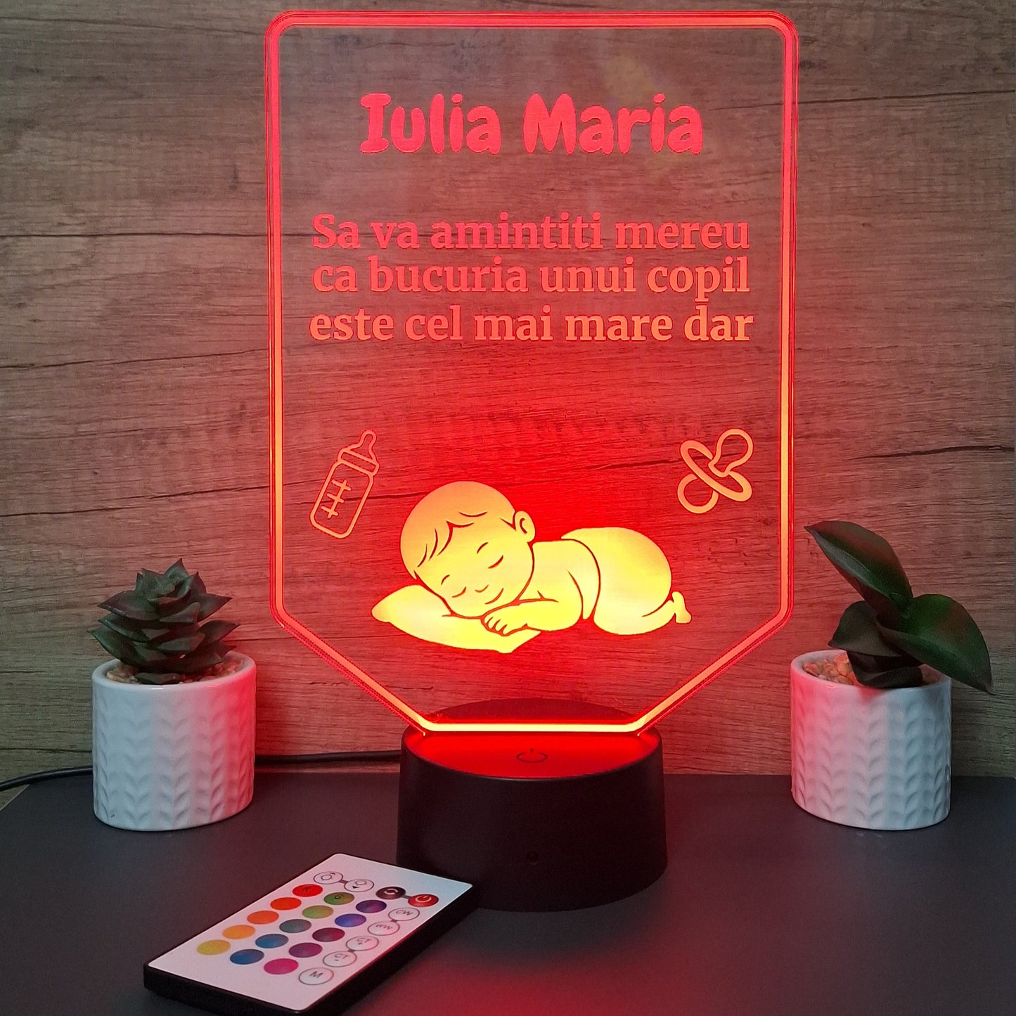 Lampa 3D Personalizata Mesaj Botez