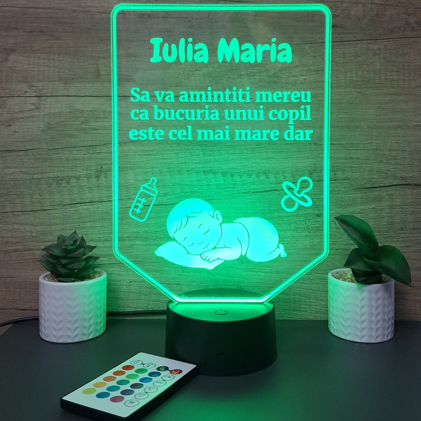 Lampa 3D Personalizata Mesaj Botez