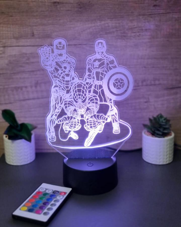 Lampa 3D Iron Man, Spider-Man, Captain America