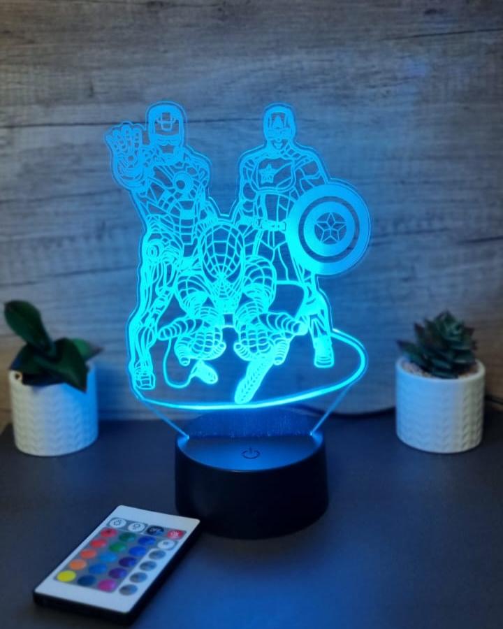 Lampa 3D Iron Man, Spider-Man, Captain America