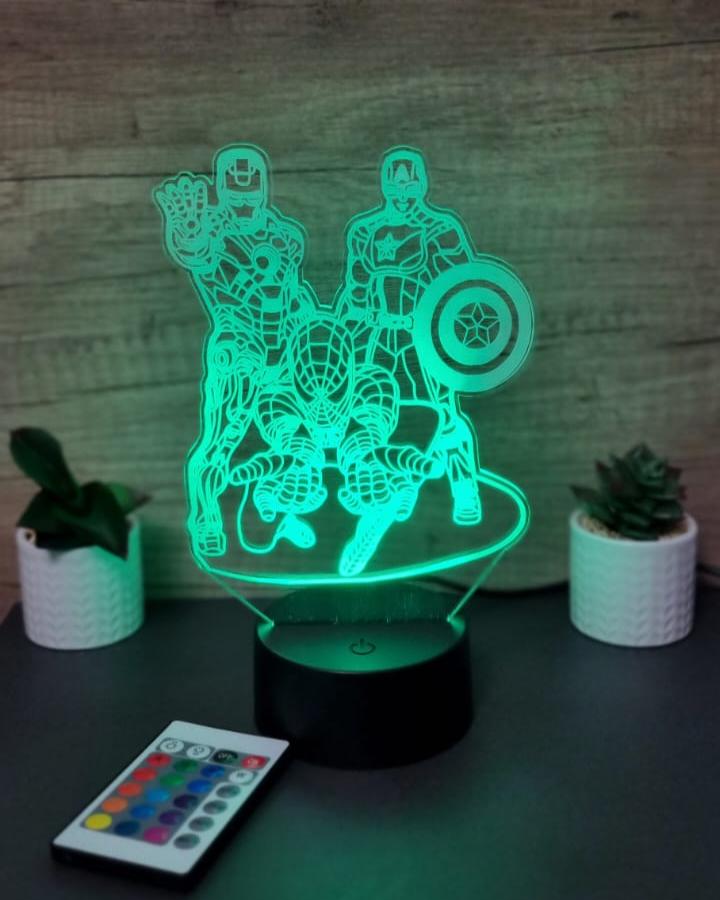 Lampa 3D Iron Man, Spider-Man, Captain America