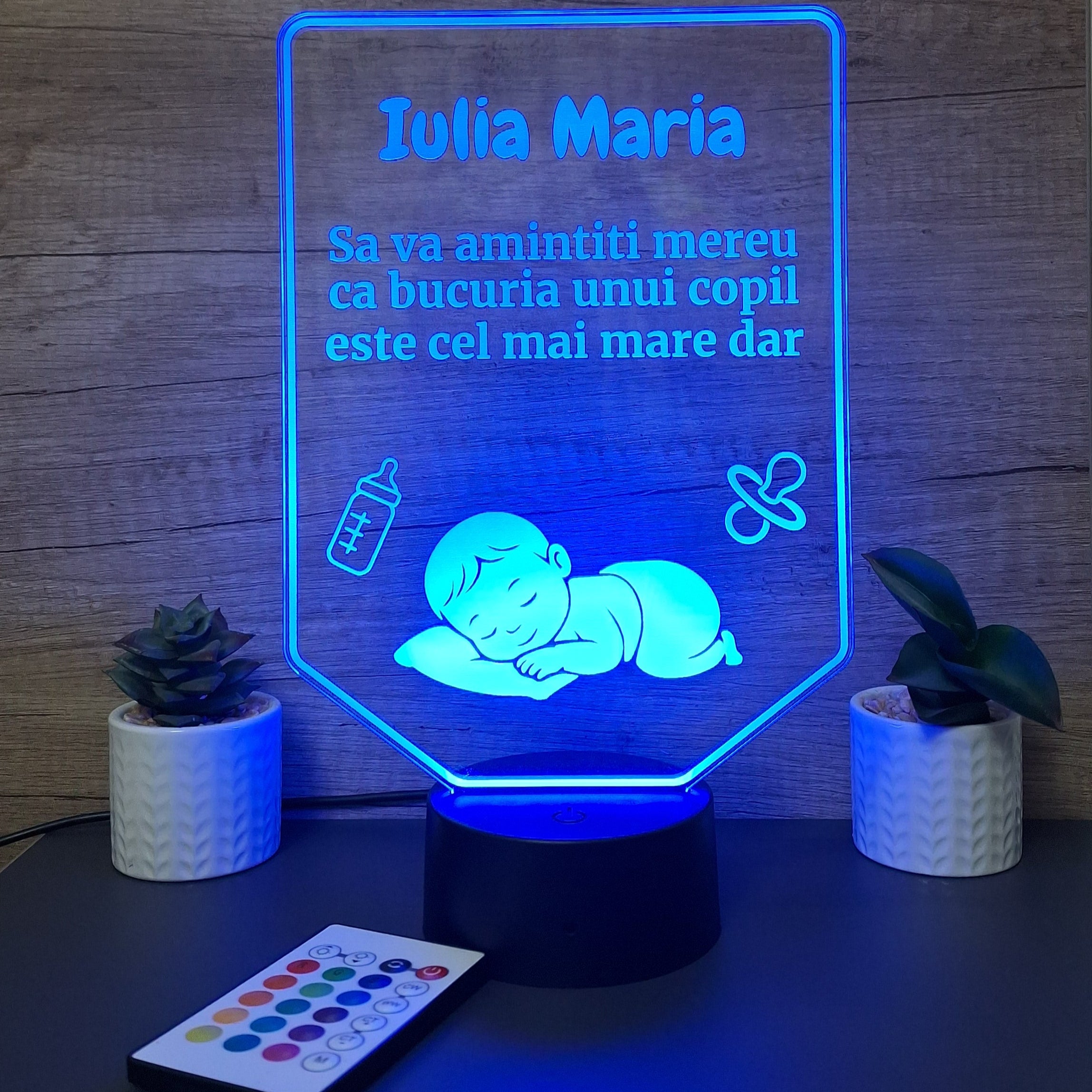 lampa 3d personalizata mesaj botez