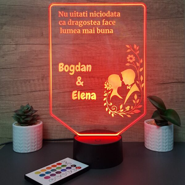 lampa 3d personalizata mesaj nunta