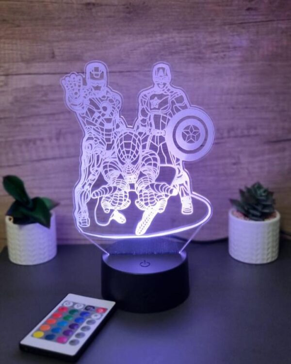 lampa 3d iron man, spider man, captain america