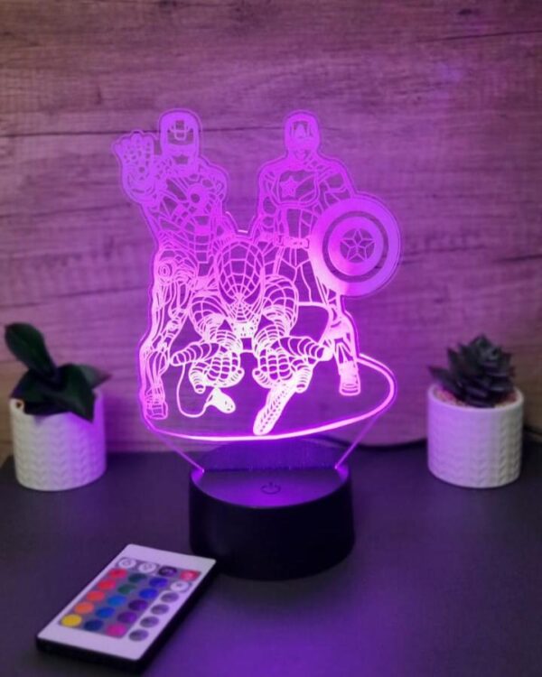 lampa 3d iron man, spider man, captain america